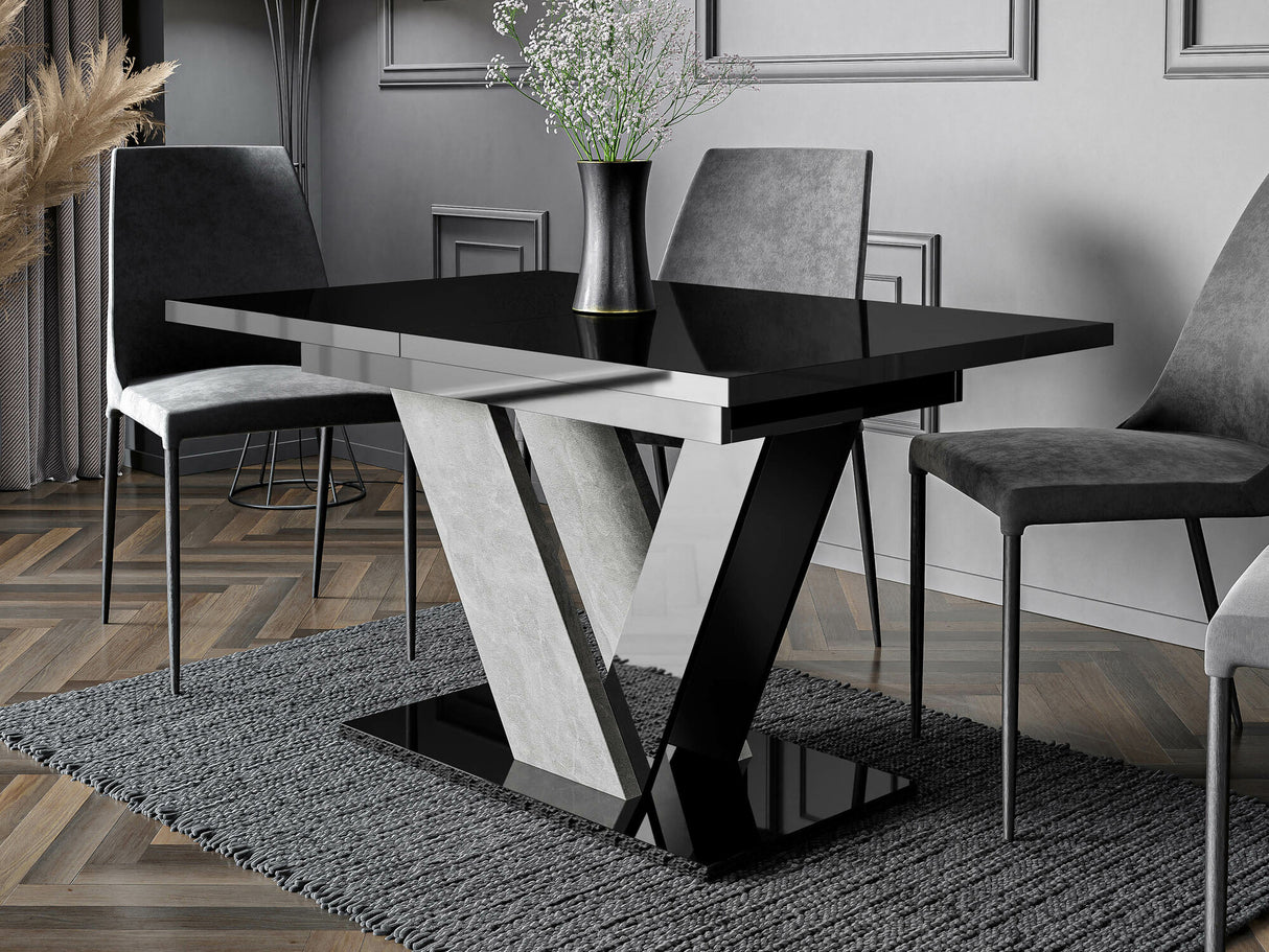 Asztal Stół DUBAI Czarny połysk + Beton (Fényes fekete + Beton)