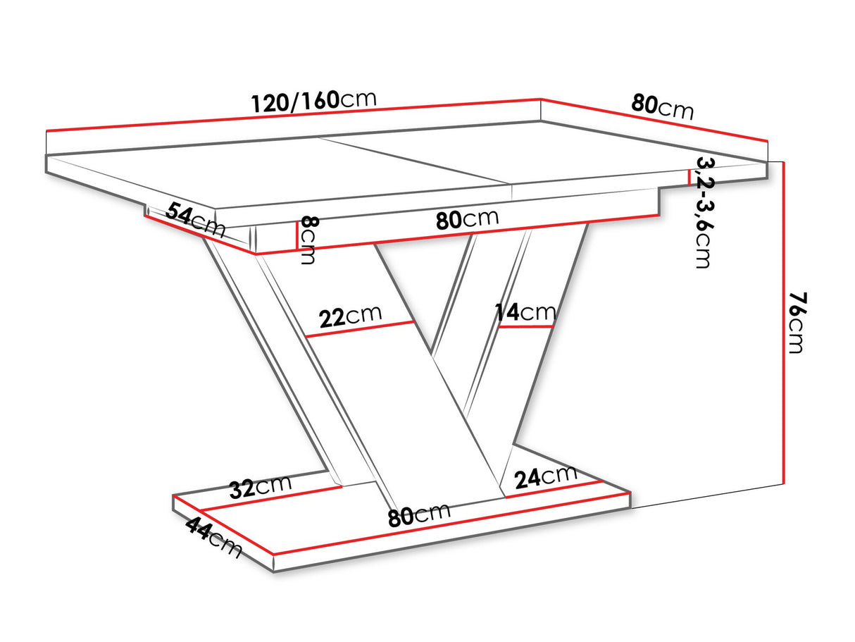 Asztal Stół DUBAI Czarny połysk + Beton (Fényes fekete + Beton)
