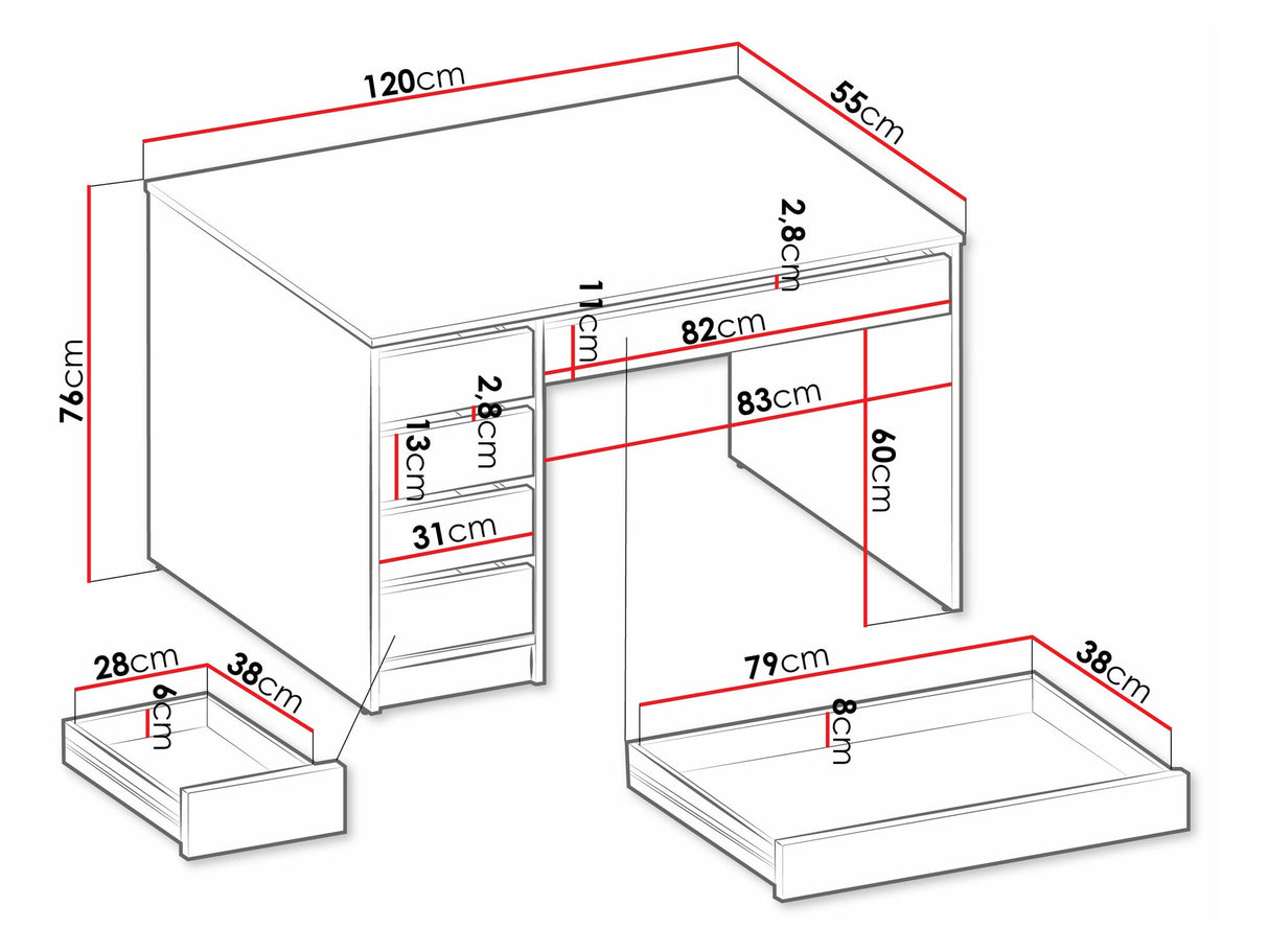 Íróasztal Ada (Heron), Szín: Fehér + Fényes fehér