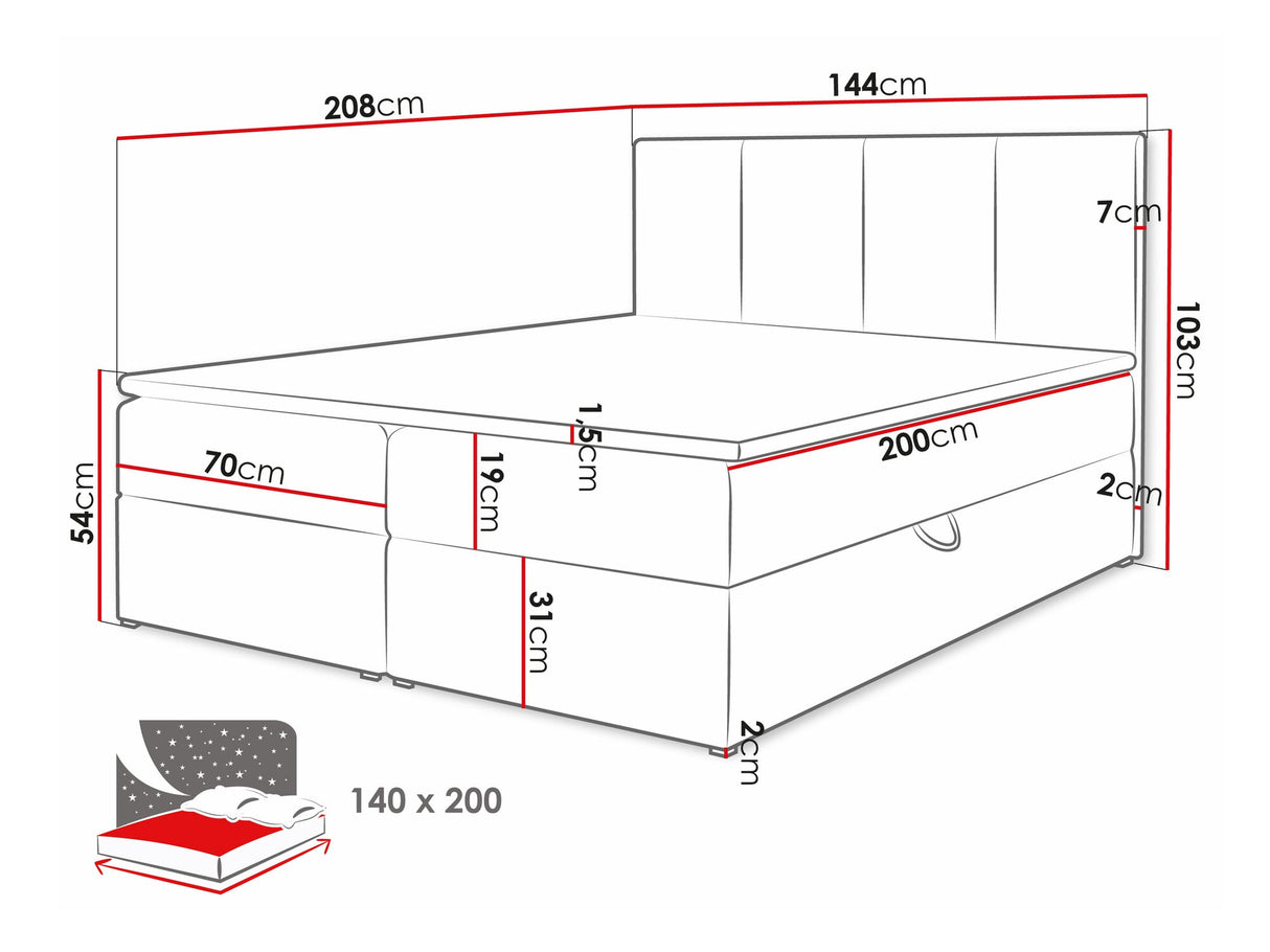 Kontinentális ágy Rebos, Szín: Manila 02, Alvó felület mérete: 140 x 200 cm
