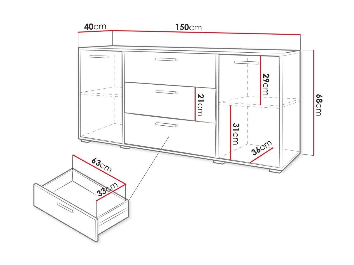Komód Komoda BOGOTA, Szín: Fehér + Fényes fehér