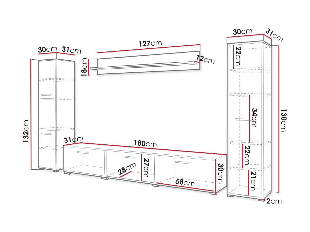 Nappali szett Meblościanka BOGOTA XL, Szín: Fehér + Fényes fehér