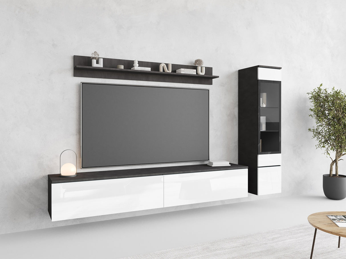 Nappali szett Vera I (Sawoti I), Szín: Matera szürke + Fényes fehér, Led világítás: Nem