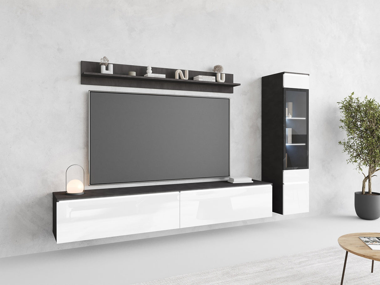 Nappali szett Vera I (Sawoti I), Szín: Matera szürke + Fényes fehér, Led világítás: Igen