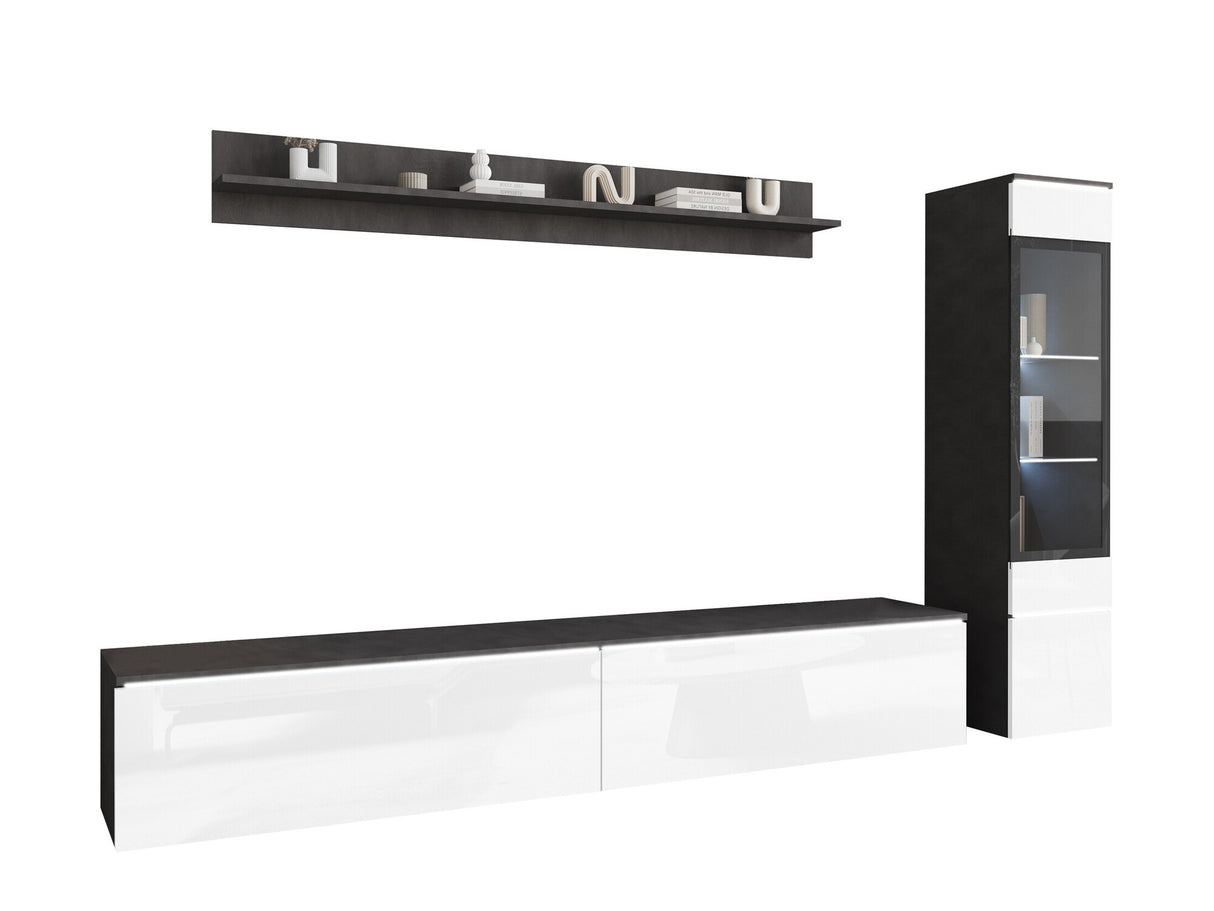 Nappali szett Vera I (Sawoti I), Szín: Matera szürke + Fényes fehér, Led világítás: Igen