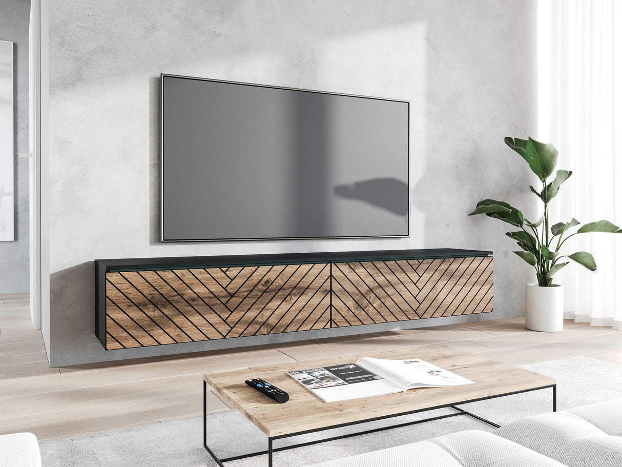 TV-állvány Szafka RTV D 180 Közepes sűrűségű farostlemez M3, Szín: Grafit + Wotan tölgy, Led világítás: Nem