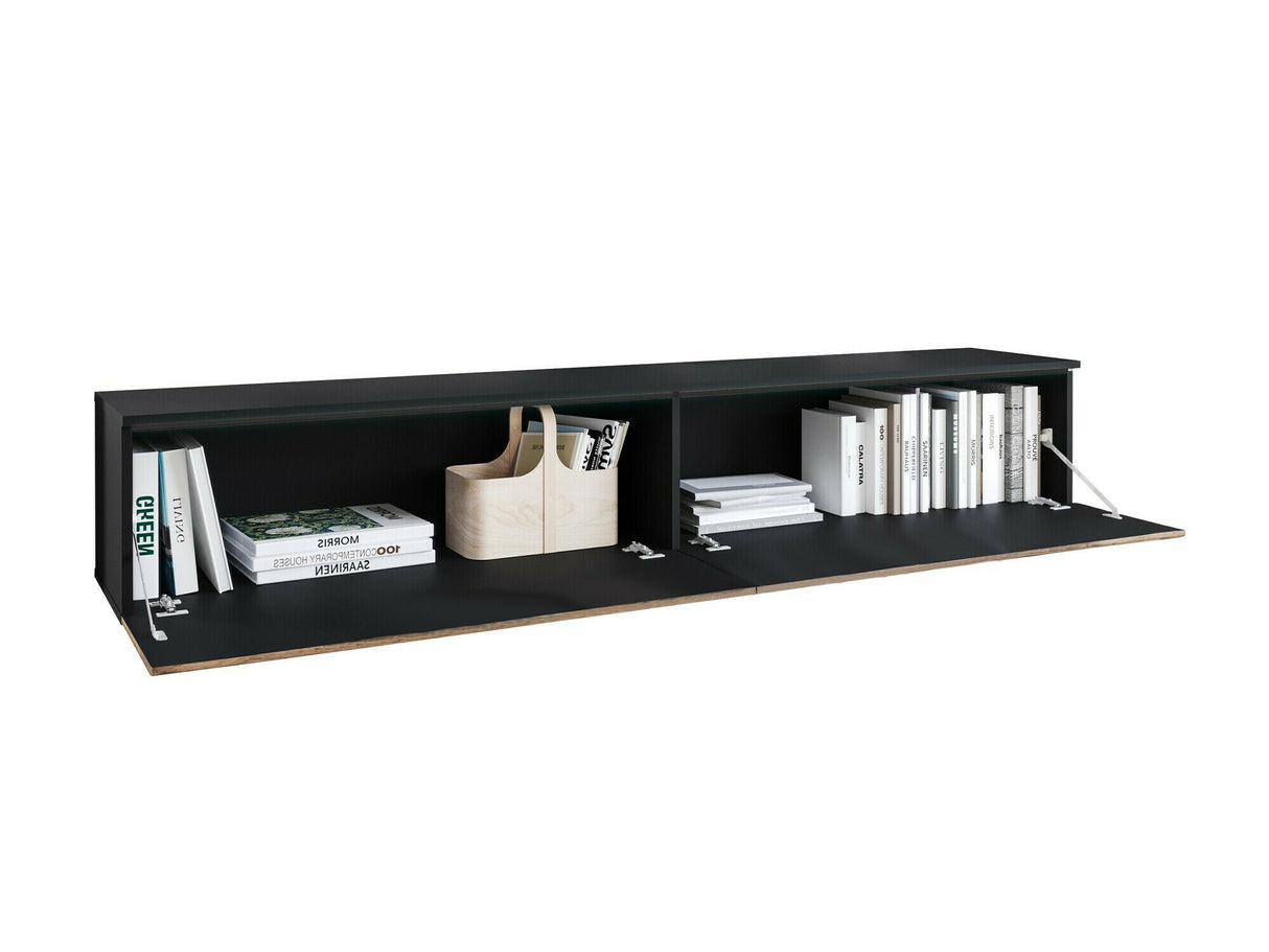 TV-állvány Szafka RTV D 180 Közepes sűrűségű farostlemez M3, Szín: Grafit + Wotan tölgy, Led világítás: Igen