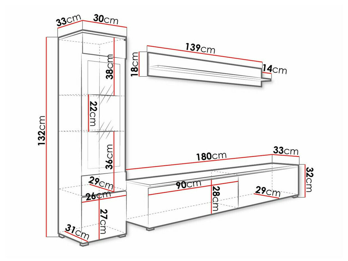 Nappali szett Vera I (Sawoti I), Szín: Matera szürke + Fényes fehér, Led világítás: Igen