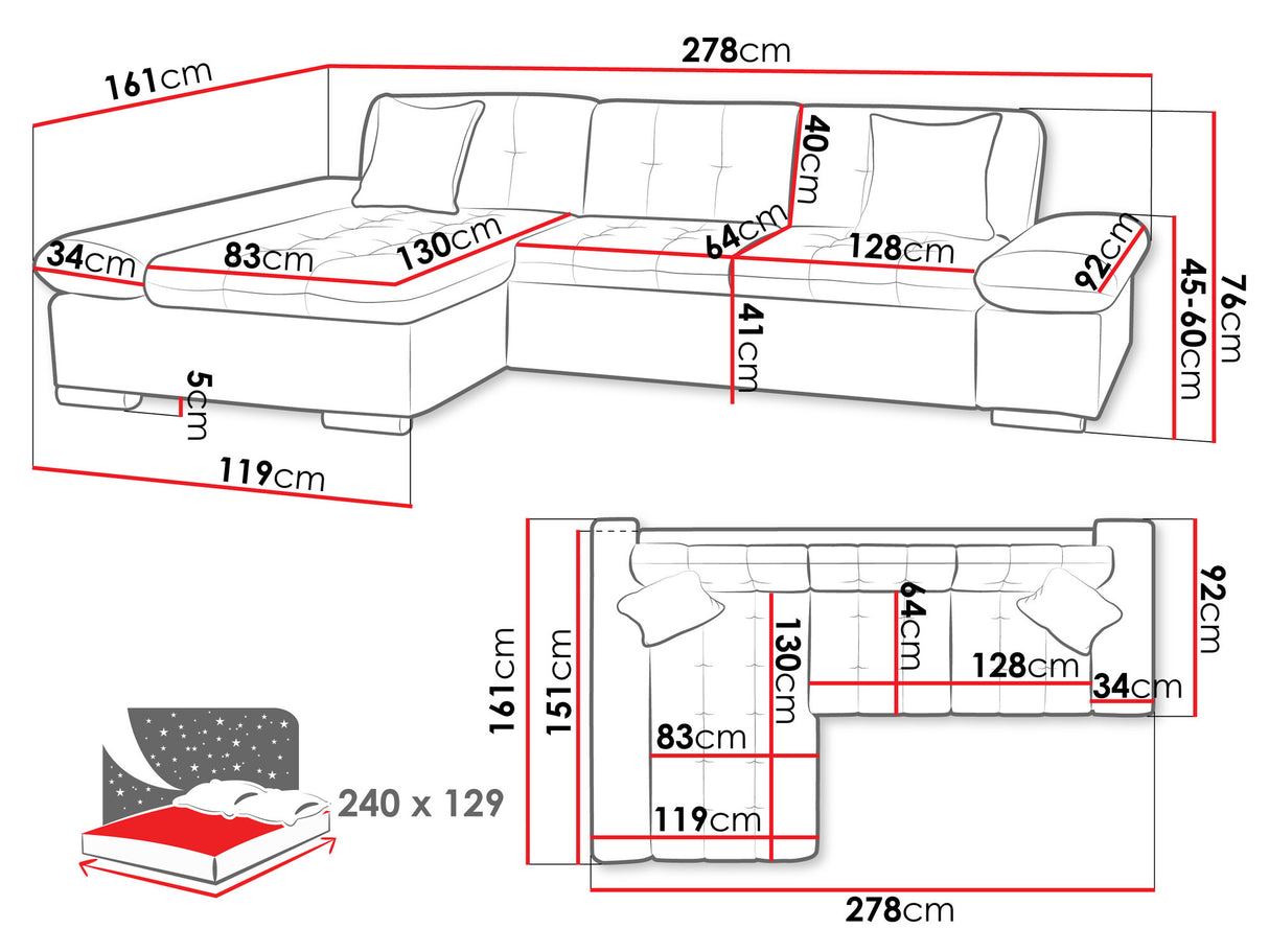 Sarokkanapé Malwi (Laviva), Szín: Rico 12, Változatok: Balos