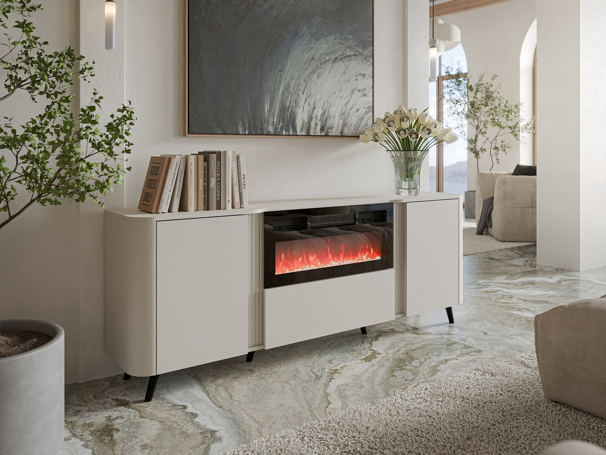 Szekrény Komoda VOLARE 200 EF + kominek Kaszmir mat Kominek: Czarny (Kasmír + Fekete)