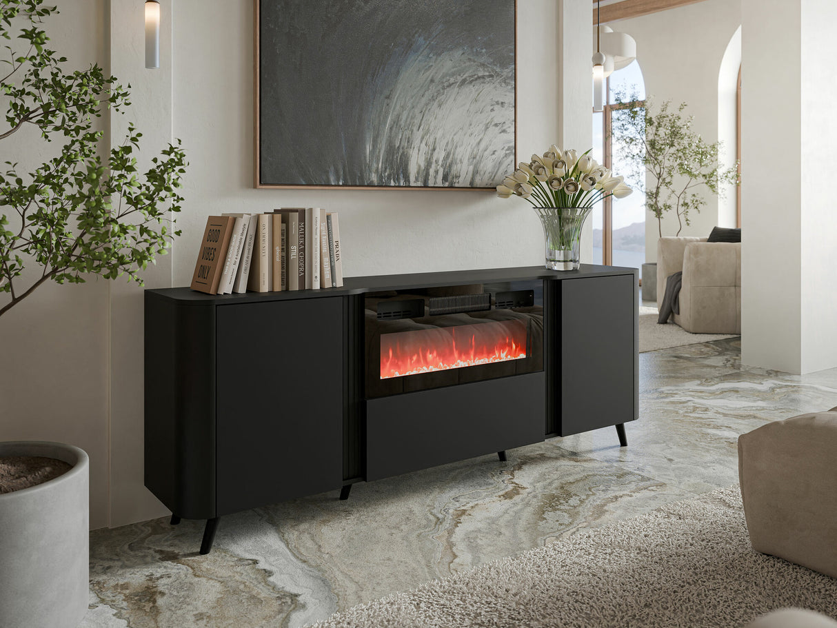 Szekrény Komoda VOLARE 200 EF + kominek Czarny mat Kominek: Czarny (Fekete)