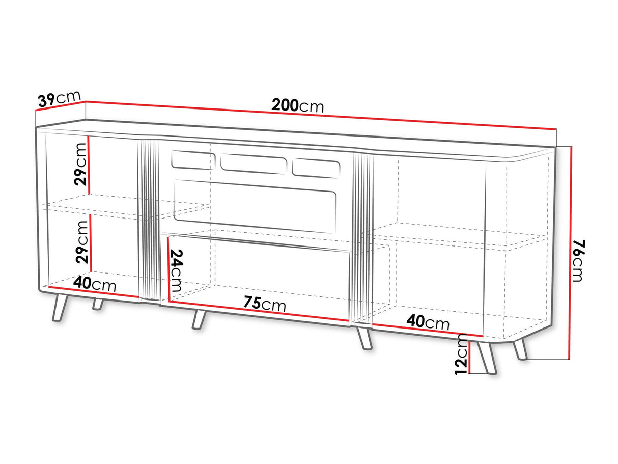 Szekrény Komoda VOLARE 200 EF + kominek Czarny mat/Orzech Kominek: Czarny (Fekete + Dió)