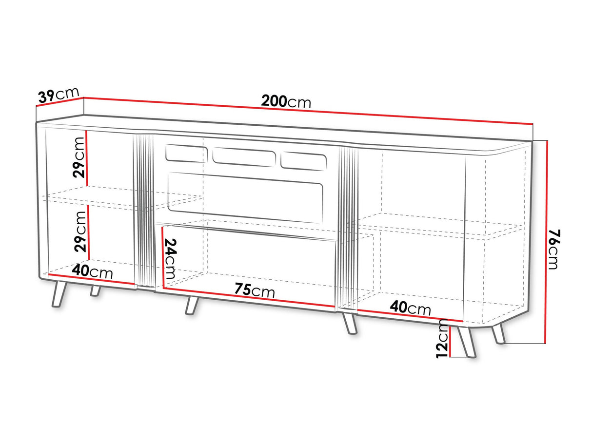 Szekrény Komoda VOLARE 200 EF + kominek Kaszmir mat Kominek: Czarny (Kasmír + Fekete)