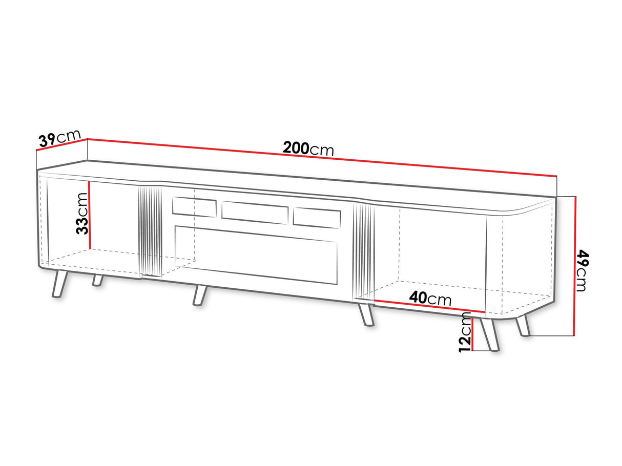 TV-állvány Szafka RTV VOLARE 200 EF + kominek Czarny mat/Czarny San Sebastian Kominek: Czarny (Fekete + Fekete márvány)