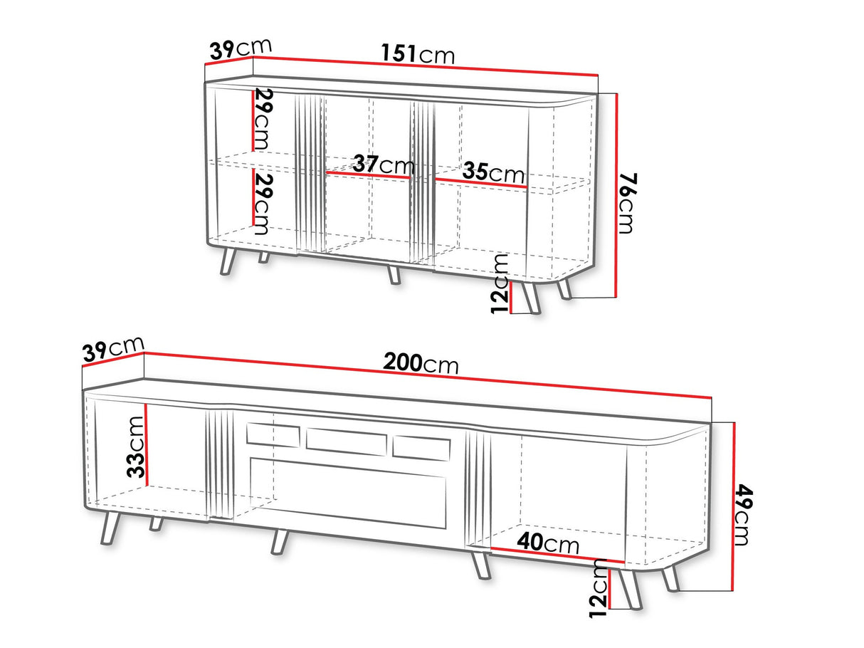 Nappali szett Meble VOLARE I Kaszmir mat Kominek: Czarny (Kasmír + Fekete)