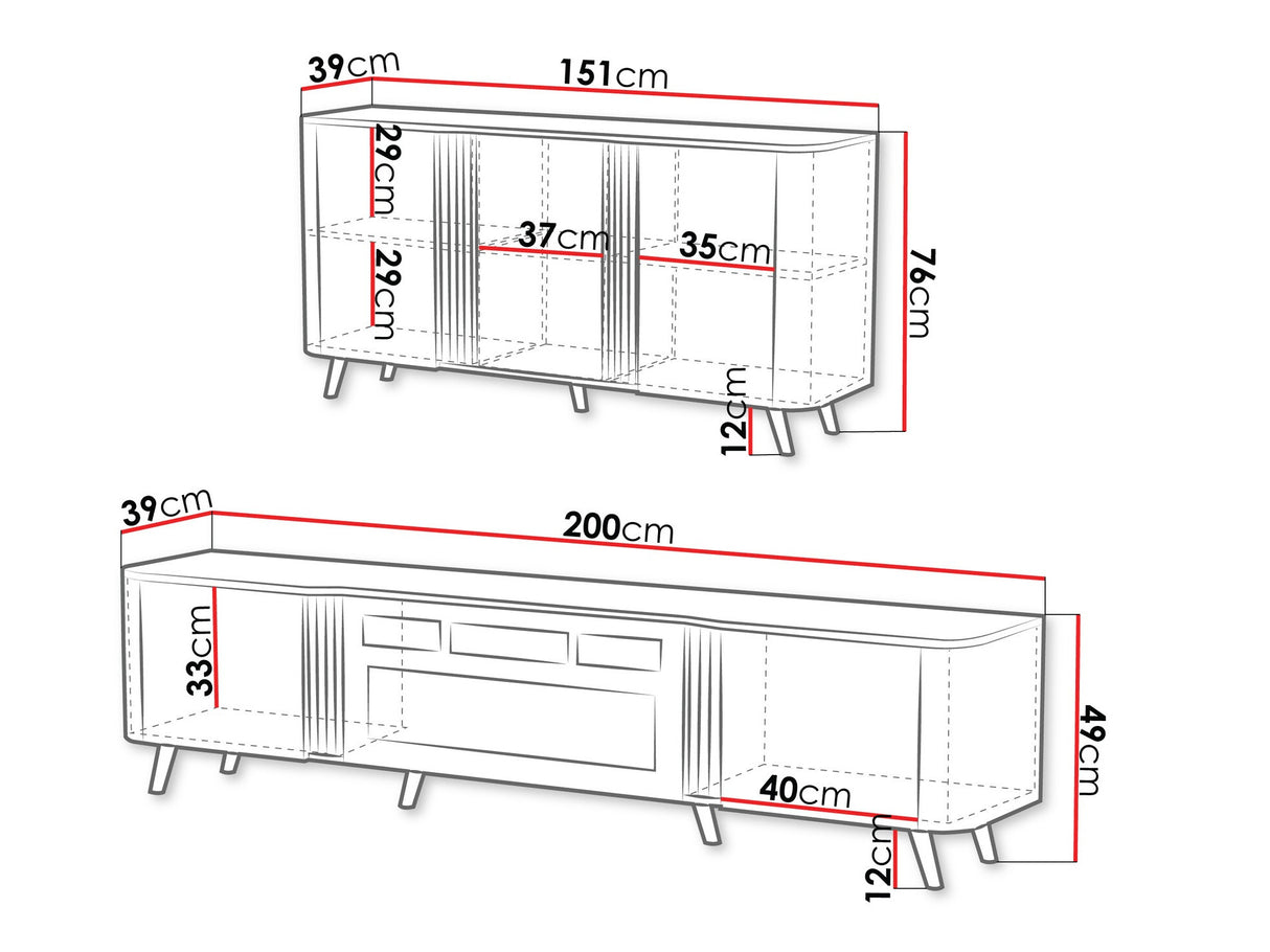 Nappali szett Meble VOLARE I Czarny mat Kominek: Czarny (Fekete)