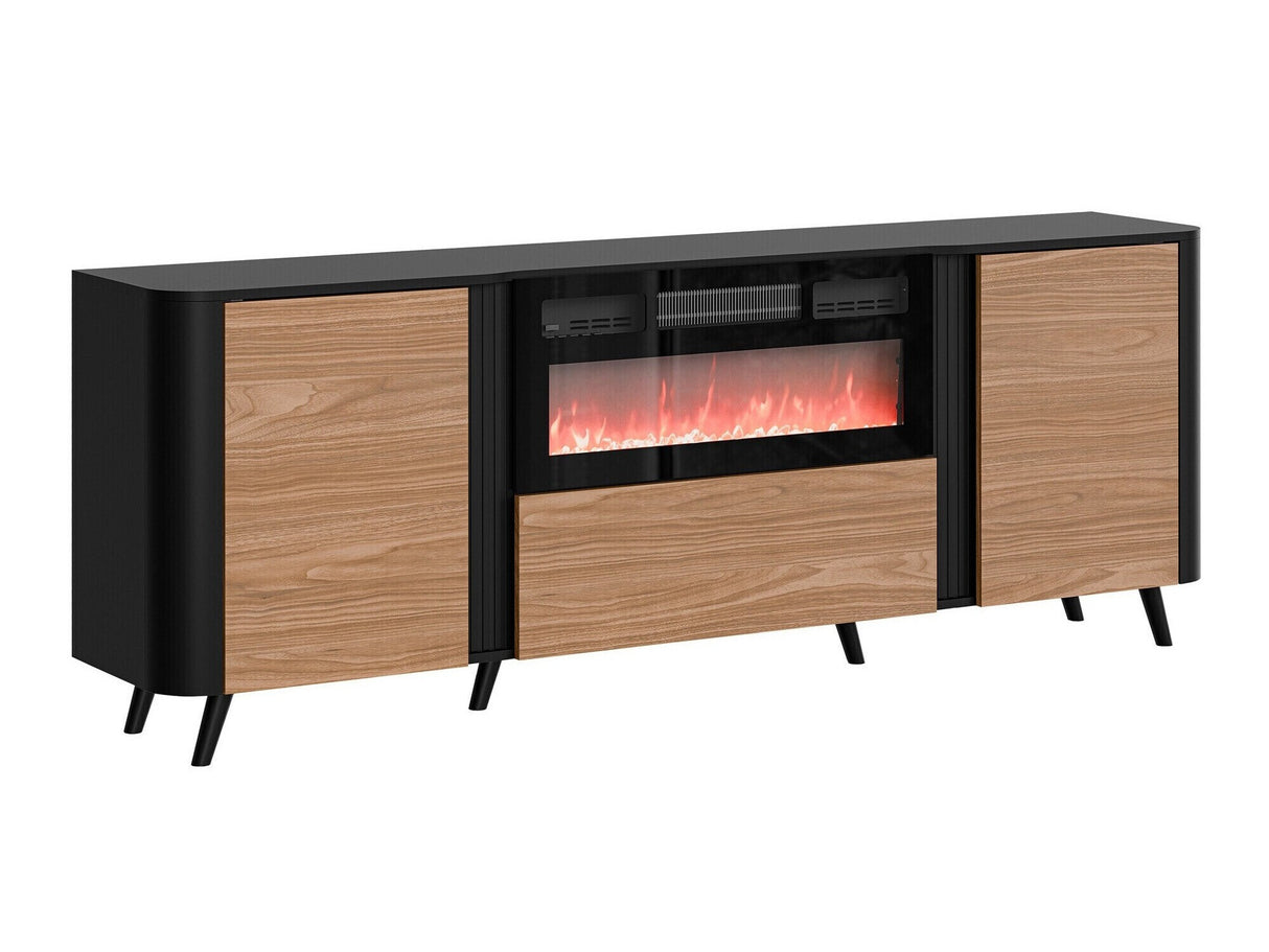 Szekrény Komoda VOLARE 200 EF + kominek Czarny mat/Orzech Kominek: Czarny (Fekete + Dió)