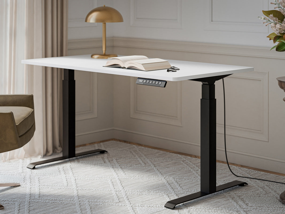 Állítható magasságú íróasztal Biurko MOON LONG 150, Szín: Fehér + Fekete