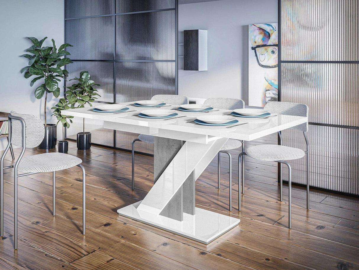 Asztal MEVA (Eksuper), Szín: Fényes fehér + Beton