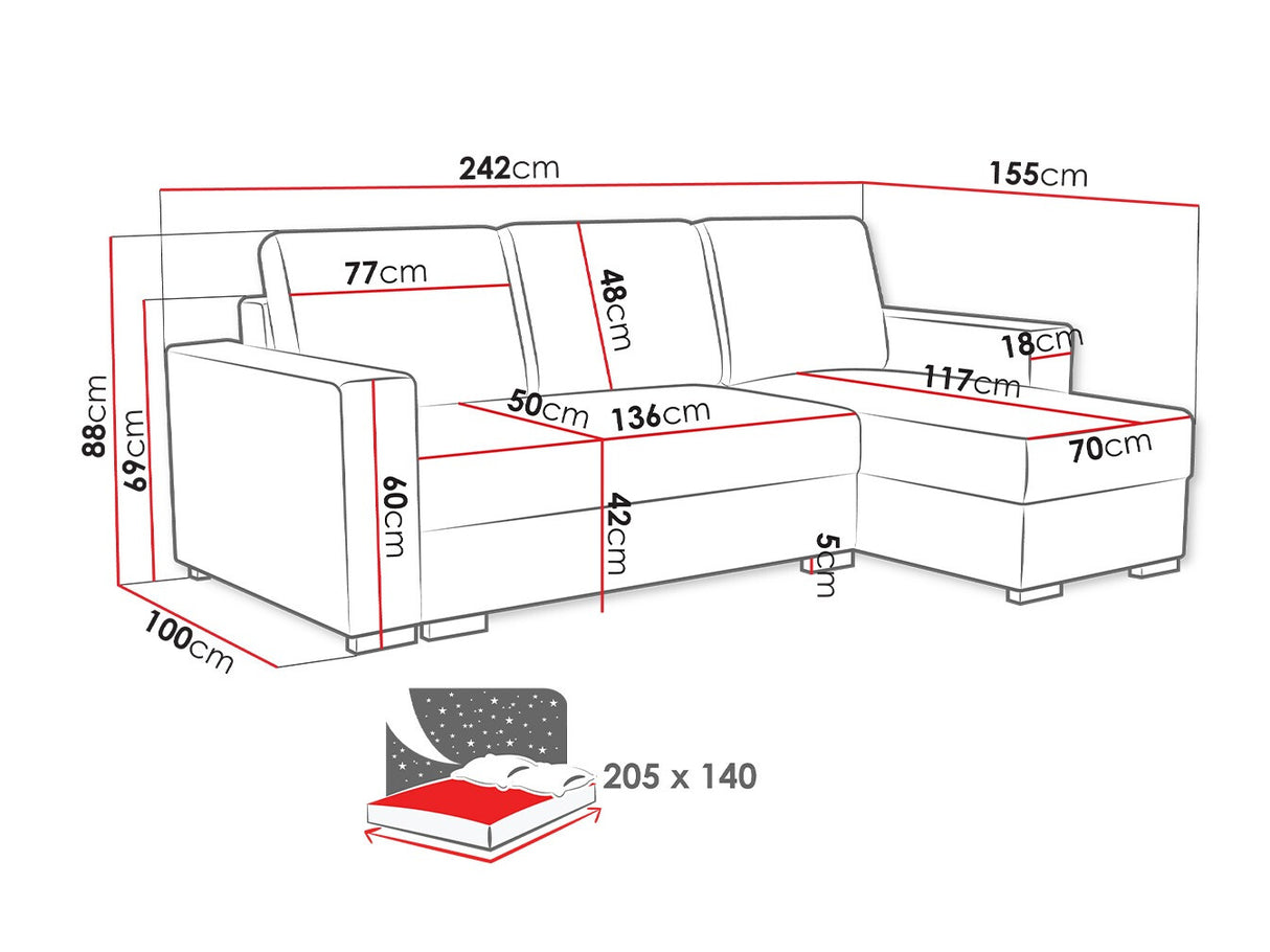 Sarokkanapé Latte (Zawil), Szín: Neve 34