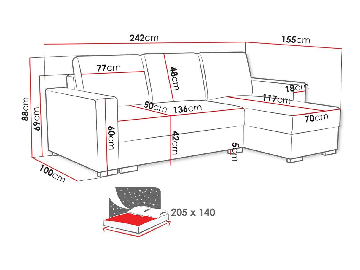 Sarokkanapé Latte (Zawil), Szín: Neve 90