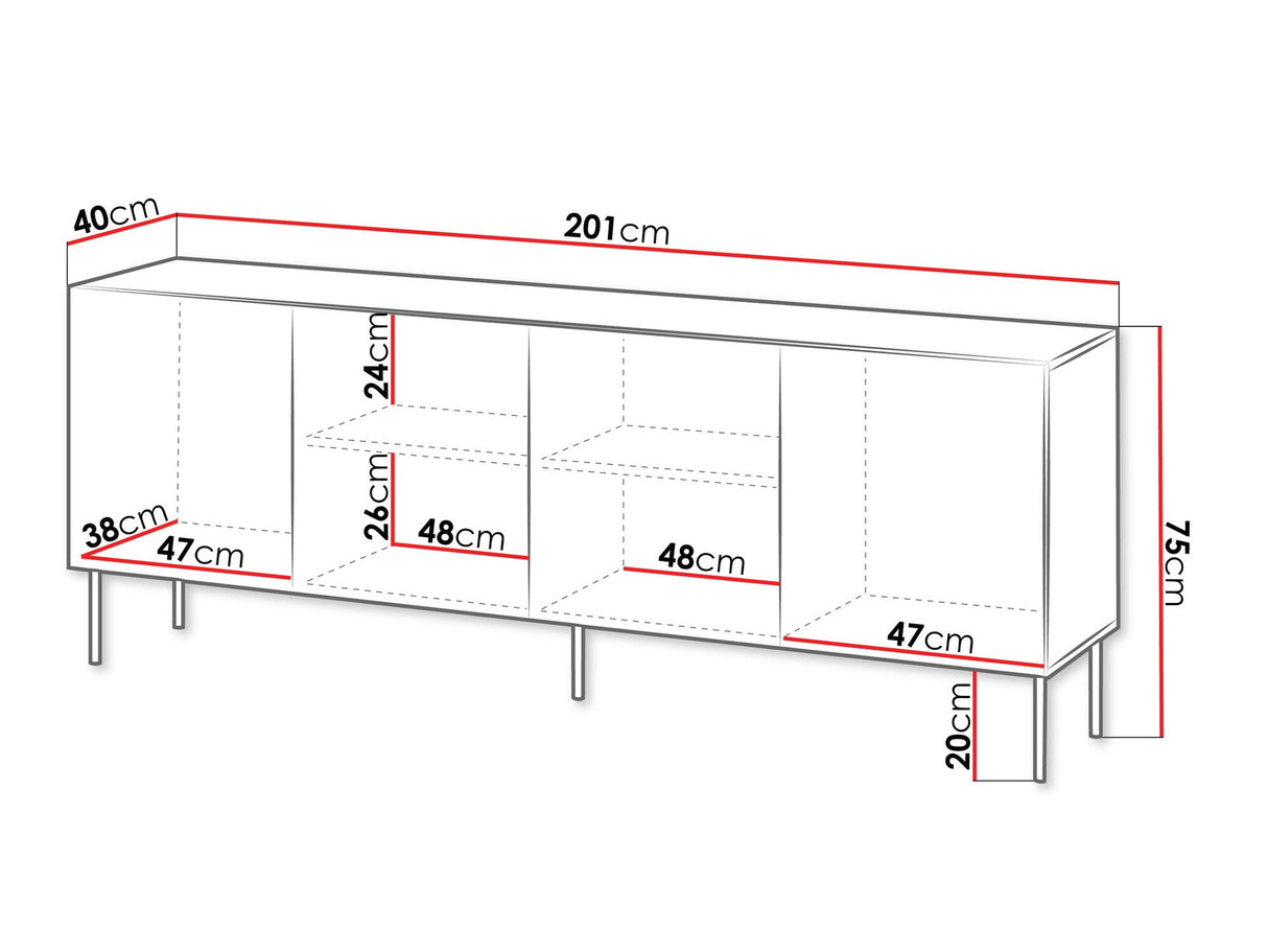 Szekrény Komoda ISLA 200 4D, Szín: Fekete