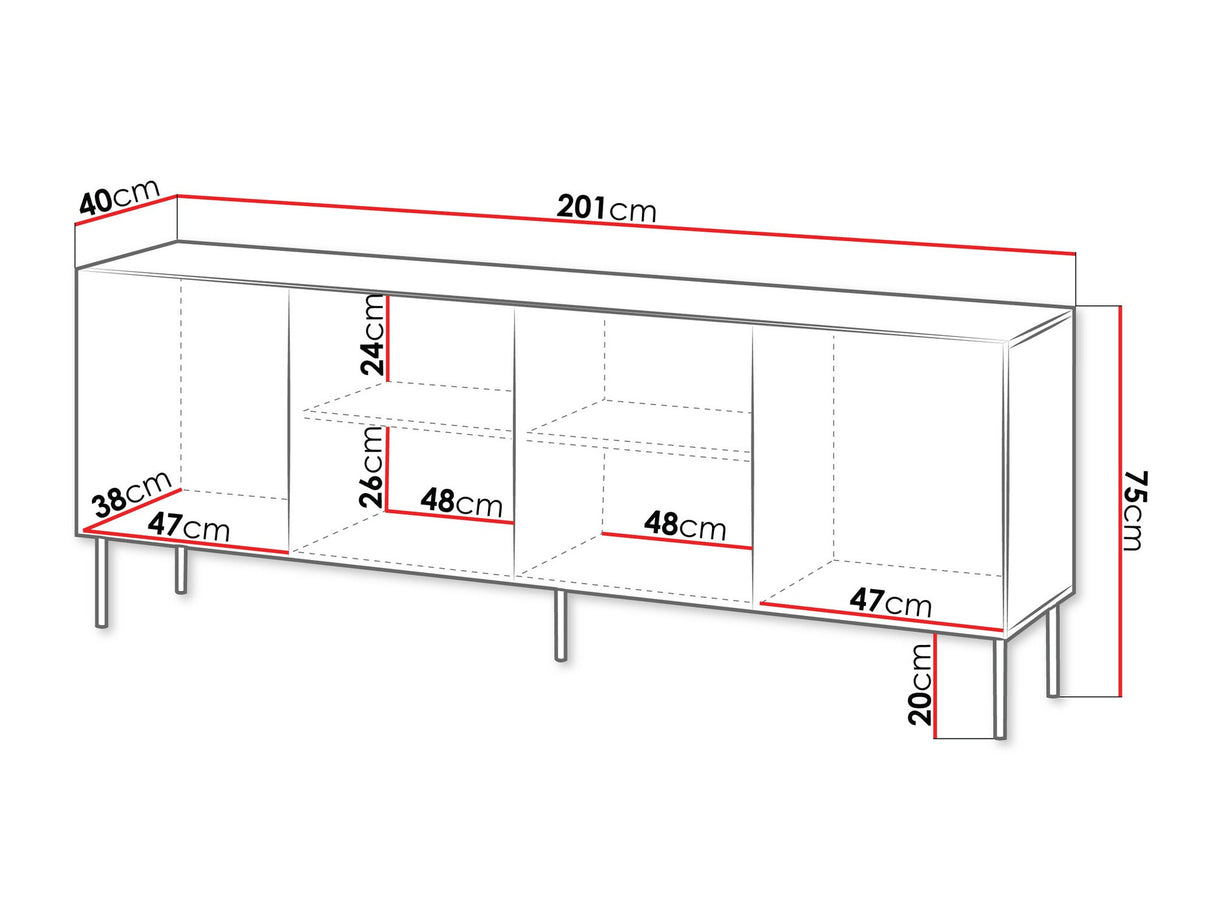 Szekrény Komoda SIENA 200 4D, Szín: Fekete