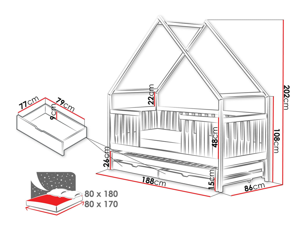 Ágy Łóżko MAGIC, Szín: Fenyő, Alvó felület mérete: 80 x 180 cm