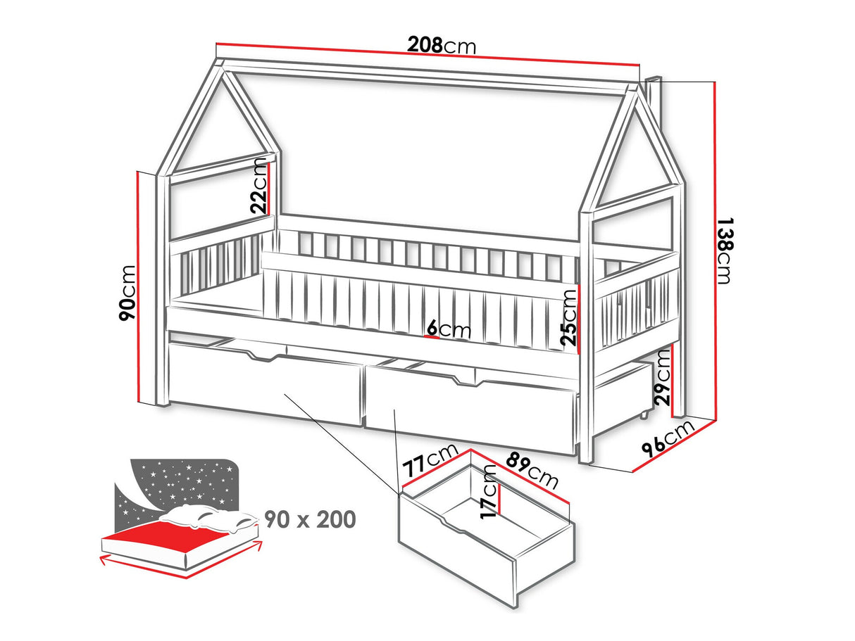 Ágy Łóżko DOMI, Szín: Fehér, Alvó felület mérete: 90 x 200 cm