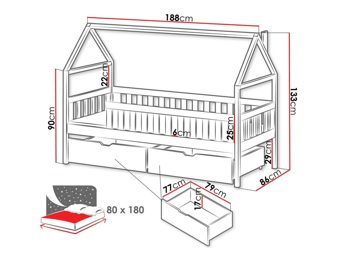 Ágy Łóżko DOMI, Szín: Szürke, Alvó felület mérete: 80 x 180 cm