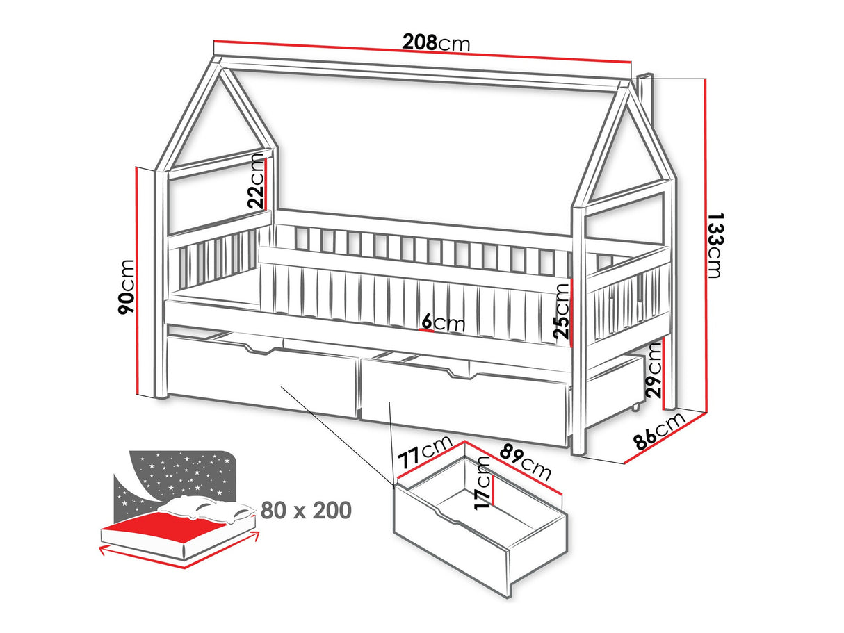 Ágy Łóżko DOMI, Szín: Szürke, Alvó felület mérete: 80 x 200 cm