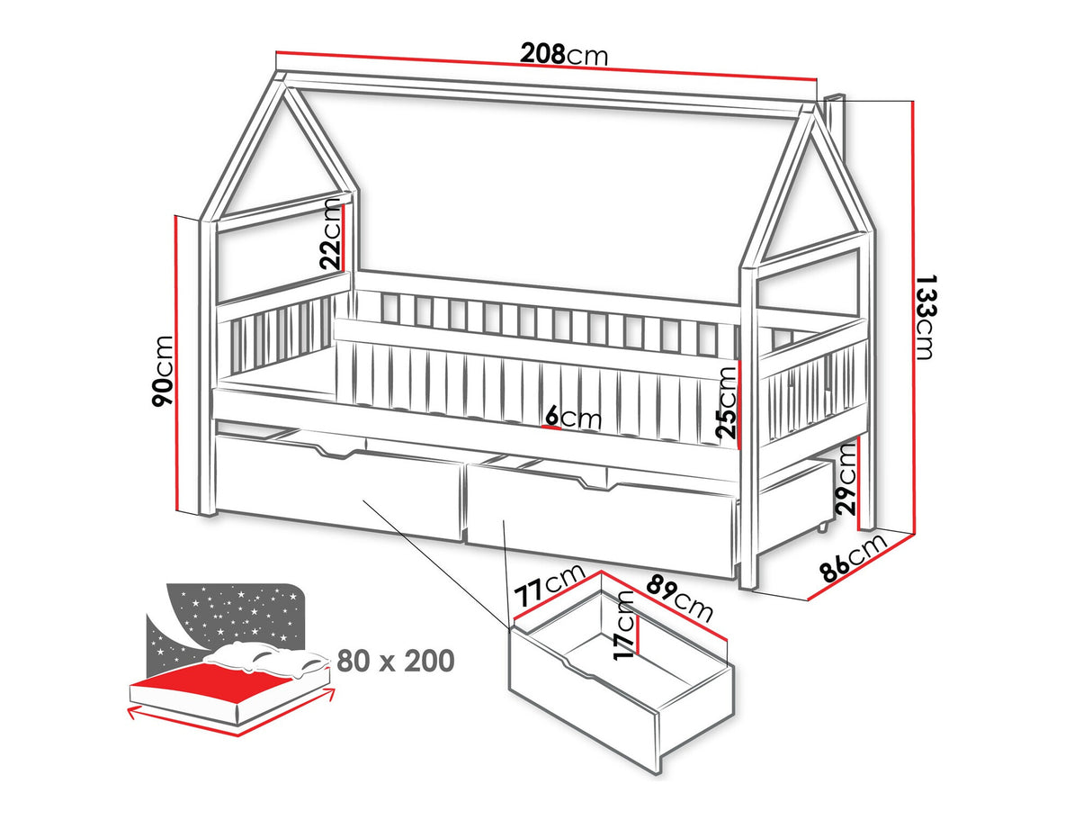 Ágy Łóżko DOMI, Szín: Fenyő, Alvó felület mérete: 80 x 200 cm
