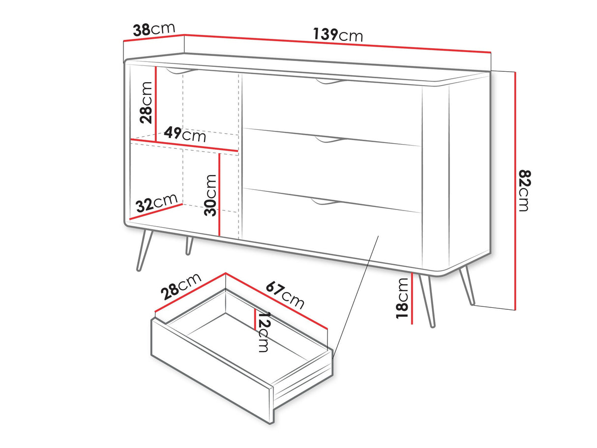 Komód Komoda 1D3S LANTE, Szín: Grafit