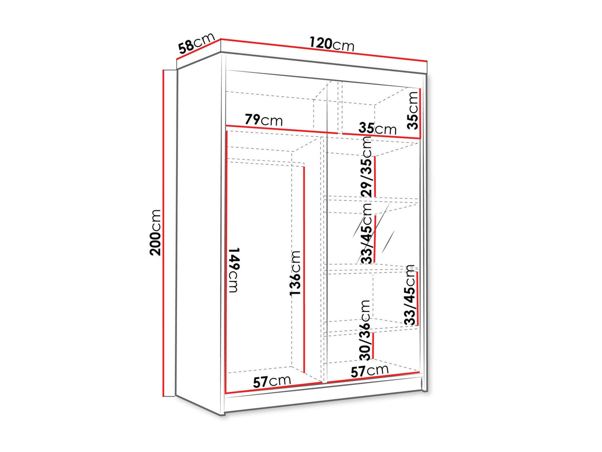 Gardróbszekrény Szafa LUNGO 120 III, Szín: Fehér, Tükör: Igen