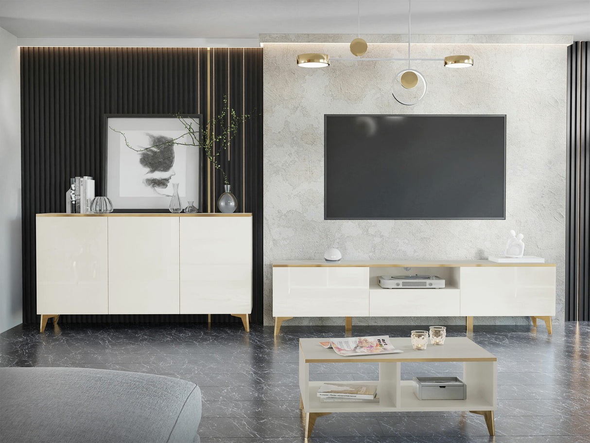 TV-állvány Szafka RTV 2D1S AURORA Beż/Beż połysk (Beige + Fényes beige)