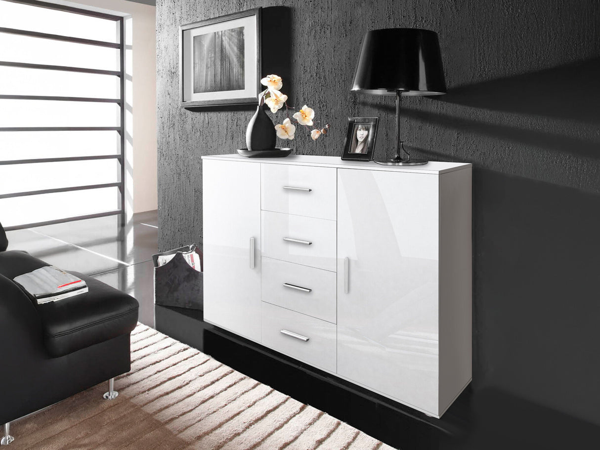 Komód Uni (Cami), Szín: Fehér + Fényes fehér