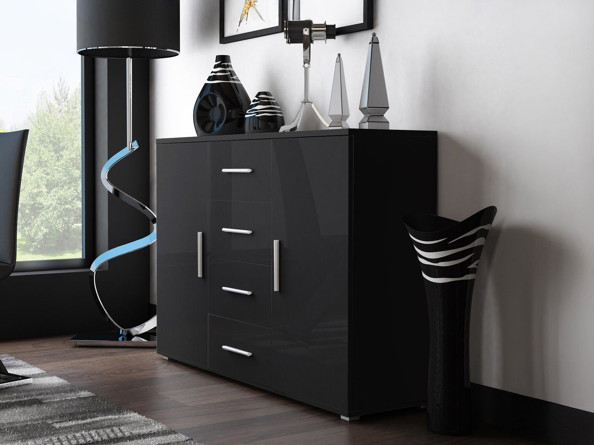 Komód Uni (Cami), Szín: Fekete + Fényes fekete