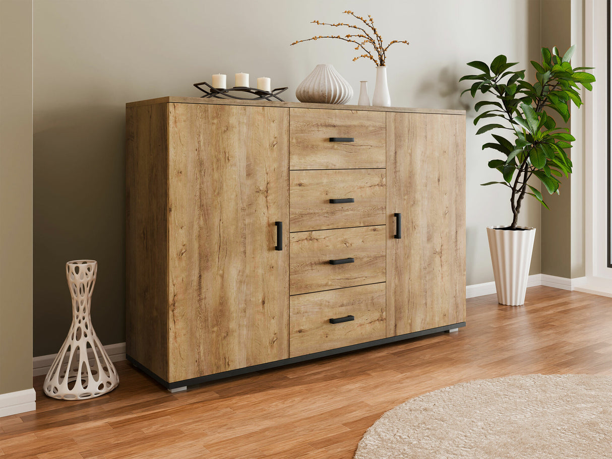 Komód Uni (Cami), Szín: Lefkas tölgy + Fekete