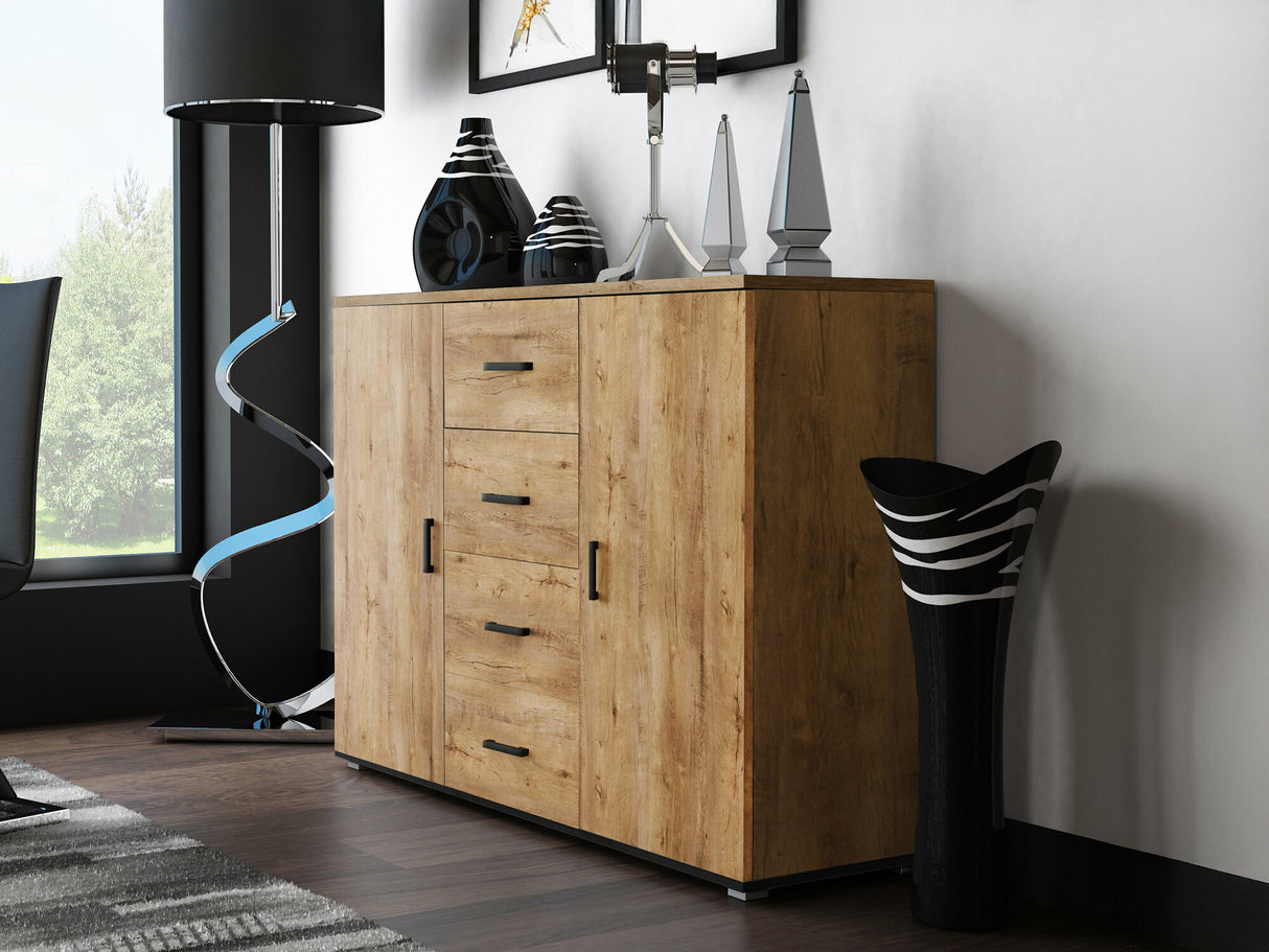 Komód Uni (Cami), Szín: Lefkas tölgy + Fekete