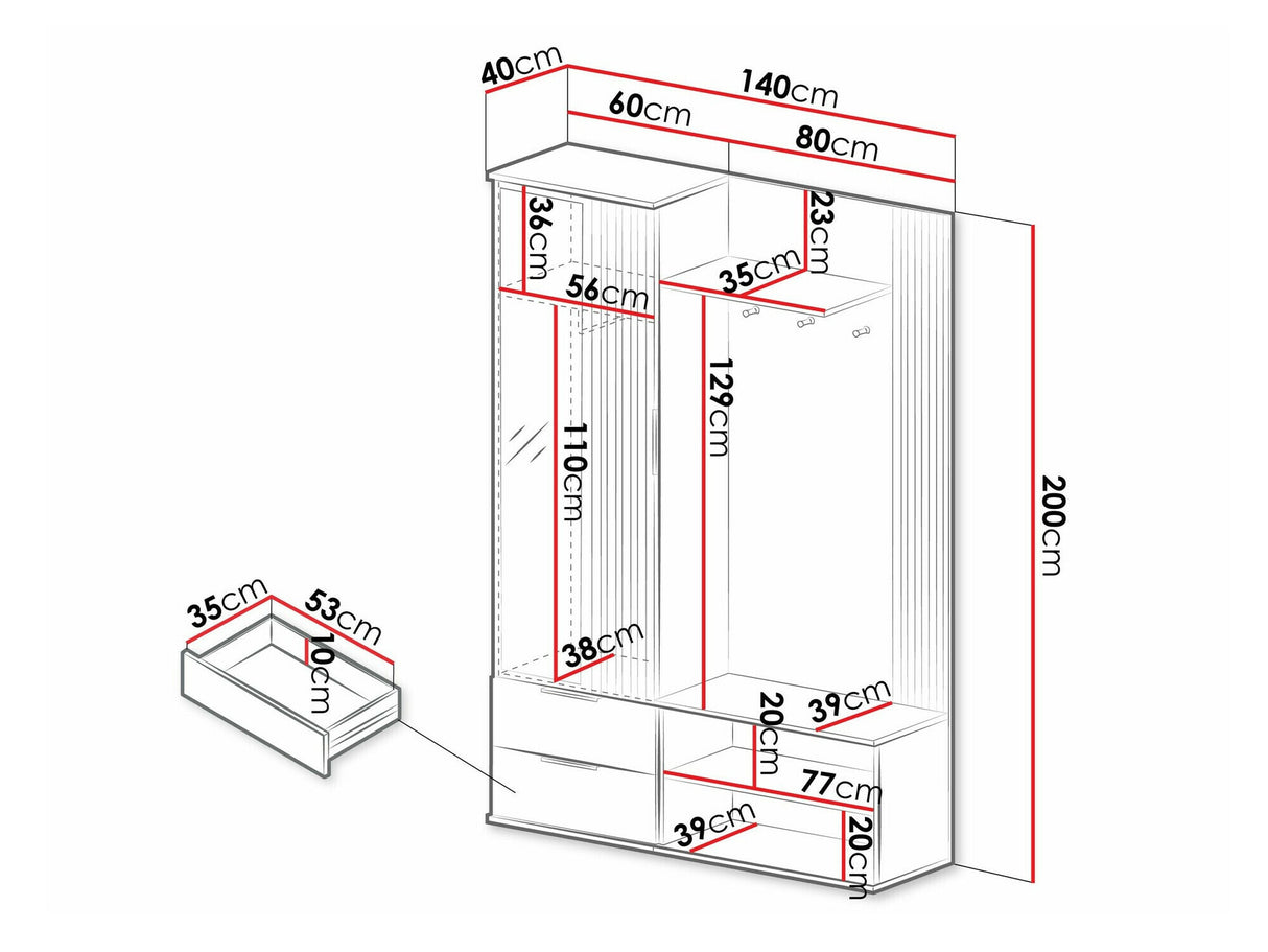 Előszoba garnitúra Garderoba LUGO Dąb wotan/czarny/lustro