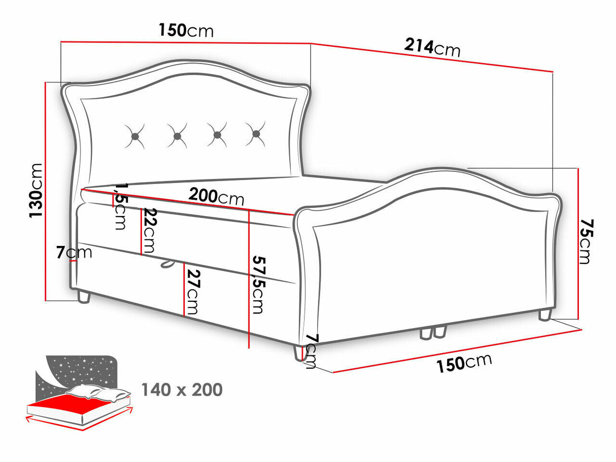 Kontinentális ágy BEDRAN LUX (Masala Lux), Szín: Velluto 17, Alvó felület mérete: 140 x 200 cm