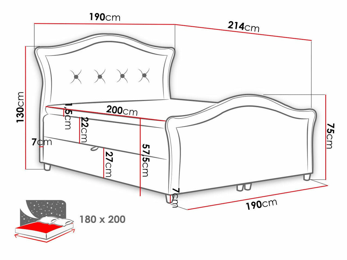 Kontinentális ágy BEDRAN LUX (Masala LUX), Szín: Magic Velvet 2260, Alvó felület mérete: 180 x 200 cm