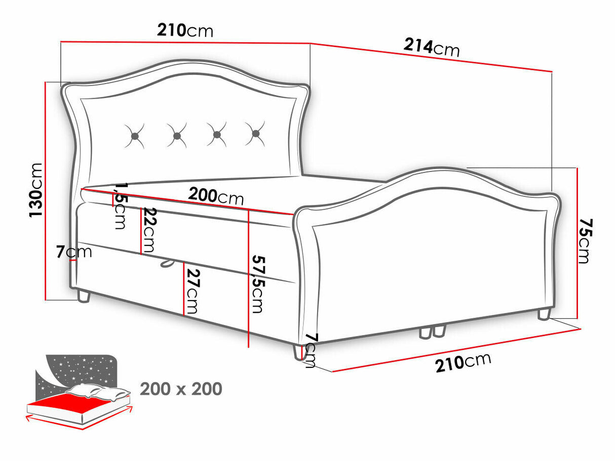 Kontinentális ágy BEDRAN LUX (Masala Lux), Szín: Magic Velvet 2206, Alvó felület mérete: 200 x 200 cm