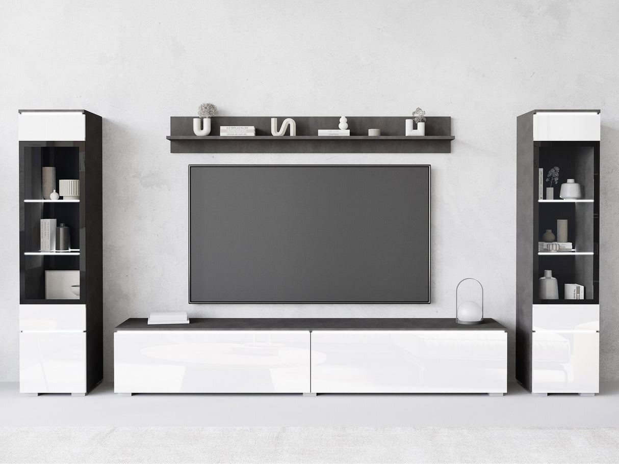 Nappali szett Vera II (Sawoti II), Szín: Matera szürke + Fényes fehér, Led világítás: Igen