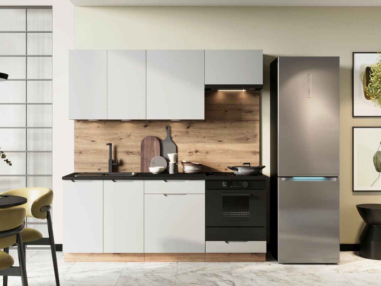 Konyhabútor Kuchnia ISABEL 2,0 z blatem, Szín: Világosszürke + Artisan tölgy, Led világítás: Nem