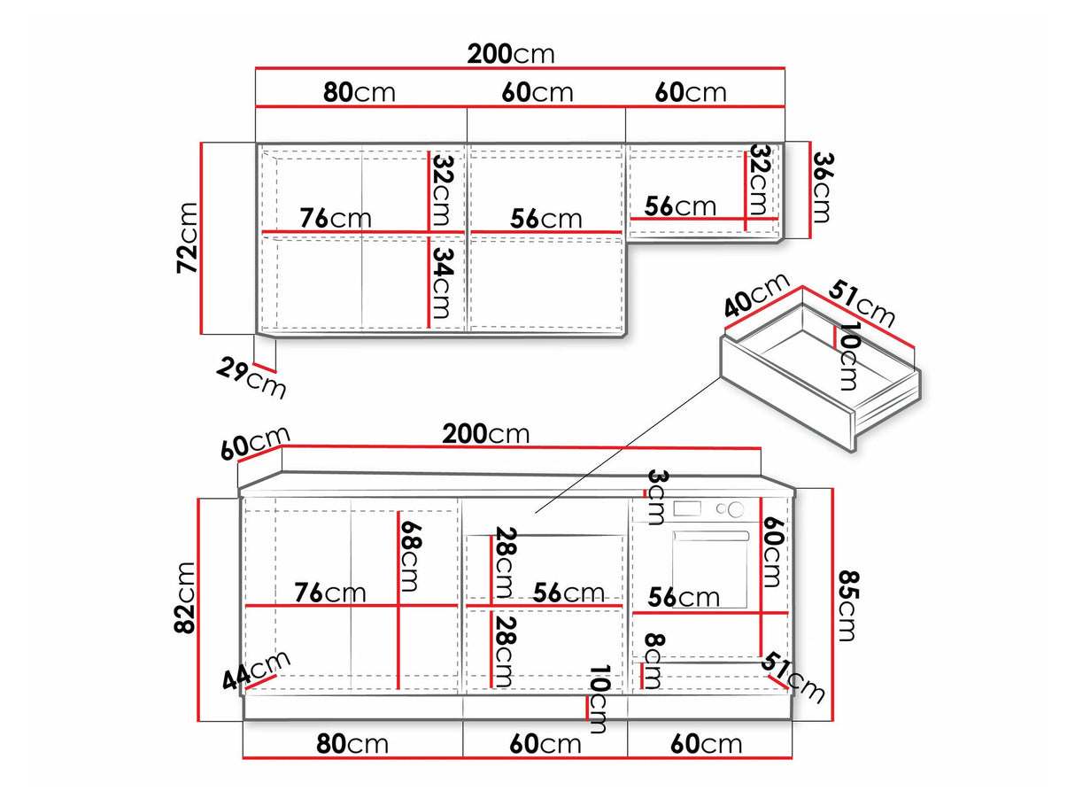 Konyhabútor Kuchnia ISABEL 2,0 z blatem, Szín: Fekete + Artisan tölgy, Led világítás: Nem