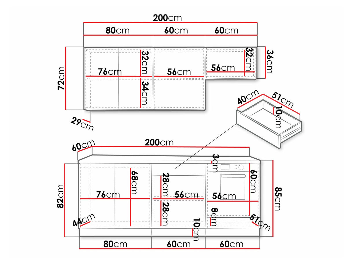 Konyhabútor Kuchnia ISABEL 2,0 z blatem, Szín: Fekete + Artisan tölgy, Led világítás: Igen