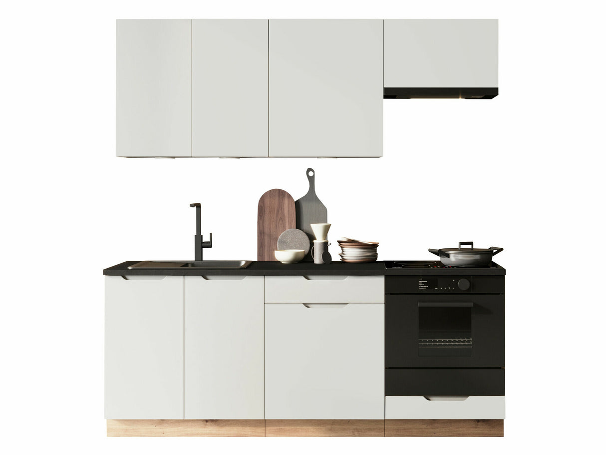 Konyhabútor Kuchnia ISABEL 2,0 z blatem, Szín: Világosszürke + Artisan tölgy, Led világítás: Igen