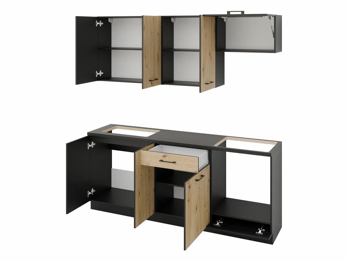 Konyhabútor Kuchnia ANIKA 2,0 z blatem Grafit/Artisan + Czarna skała, Led világítás: Nem