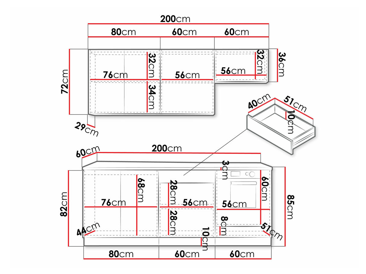 Konyhabútor Kuchnia ANIKA 2,0 z blatem Grafit/Artisan + Czarna skała, Led világítás: Nem